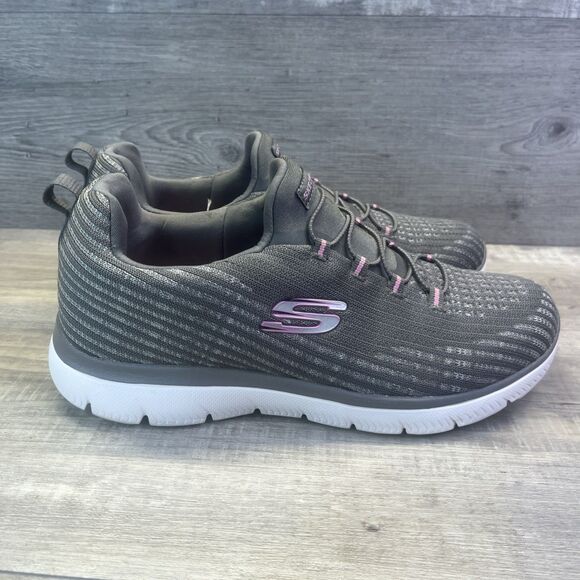 Skechers Summits Cool Dash Gray Light Pink Slip On Bungee Lace Shoes Womens Sz 9 - Picture 4 of 12